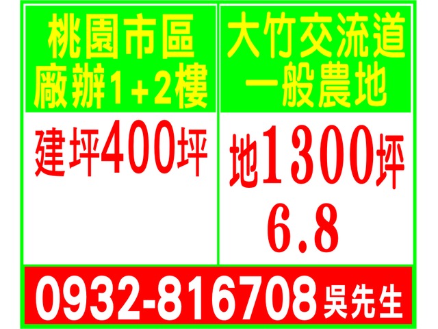桃園市區廠辦1+2樓 / 大竹交流道一般農地