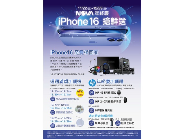 NOVA年終慶iPhone16搶鮮送