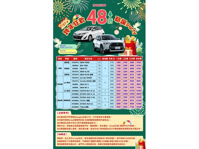 【跨年狂歡x耶誕party】直航租車-台北承德店