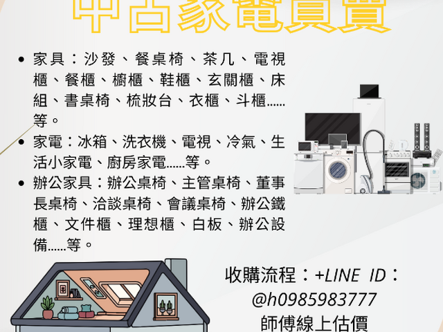 二手家具家電收購首選LINE傳照片立即估價0985-983-777